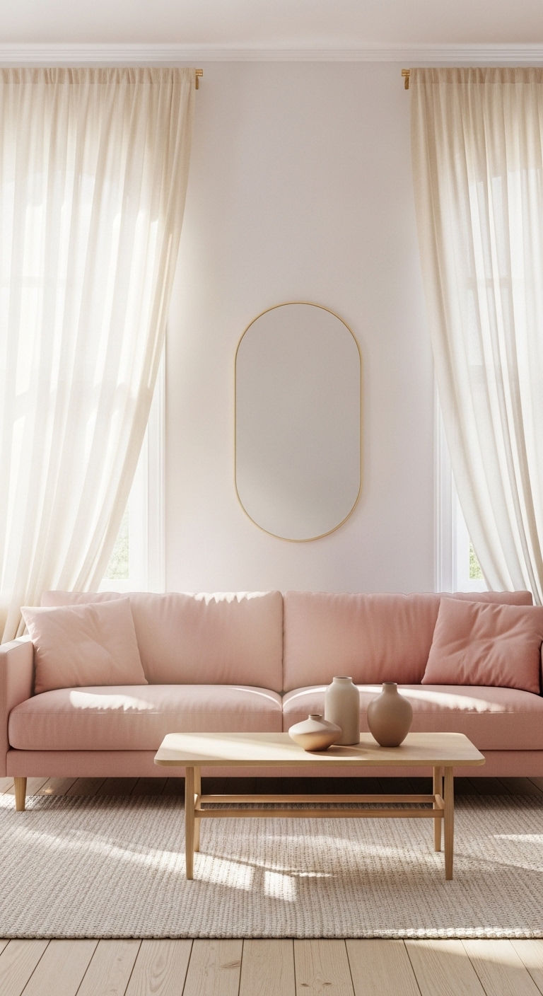 15 Mirror Above the Sofa Living Room Ideas That Open Up Any Space 13 12. Arched Black Grid Mirror
