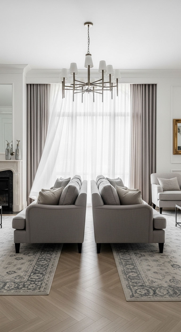 15 Floating Sofa Living Room Layout Ideas That Open Up the Space 4 4. Back-to-Back Beauty