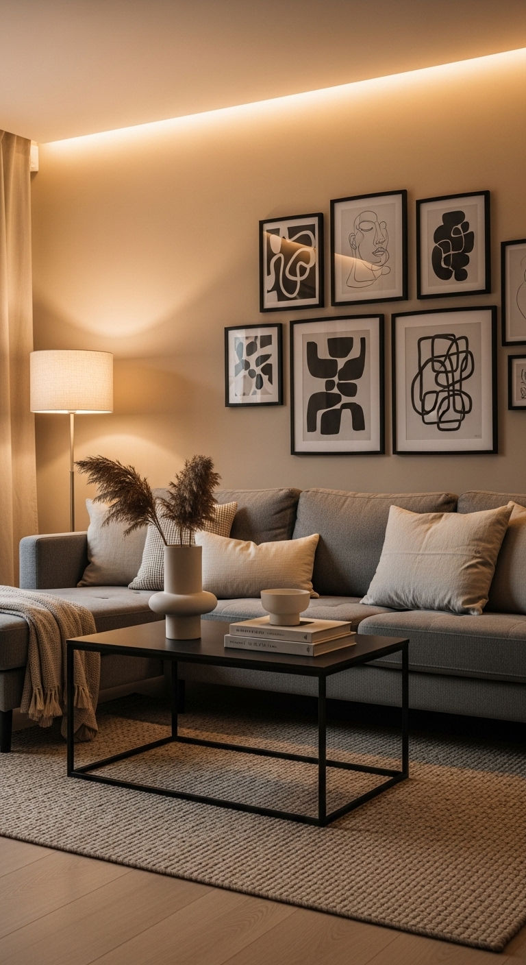 16 Beige Living Room With Grey Sofa Ideas That Feel Warm and Inviting 14 7. Beige and Grey With Black Accents