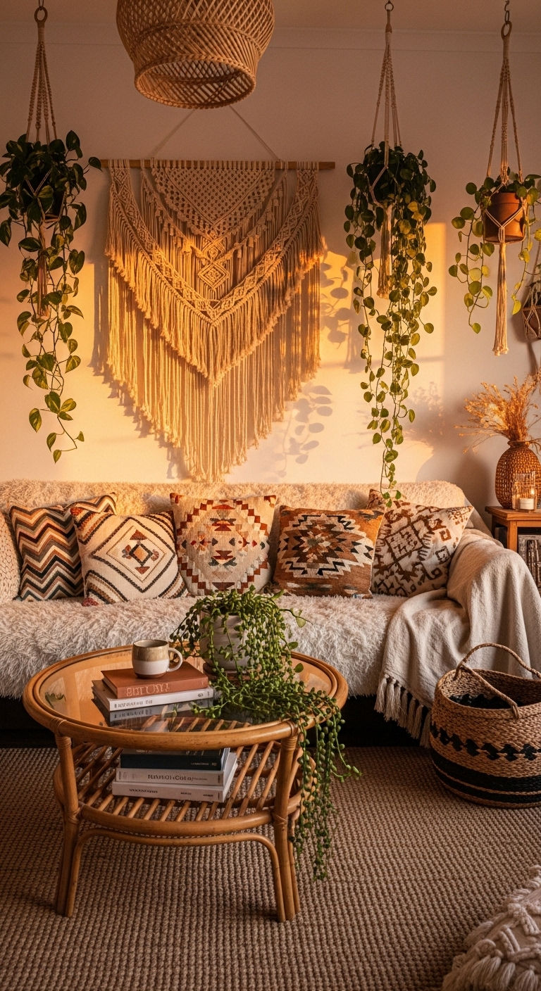 11 Fluffy Sofa Living Room Ideas for Ultimate Comfort and Coziness 8 7. Boho Plush Paradise