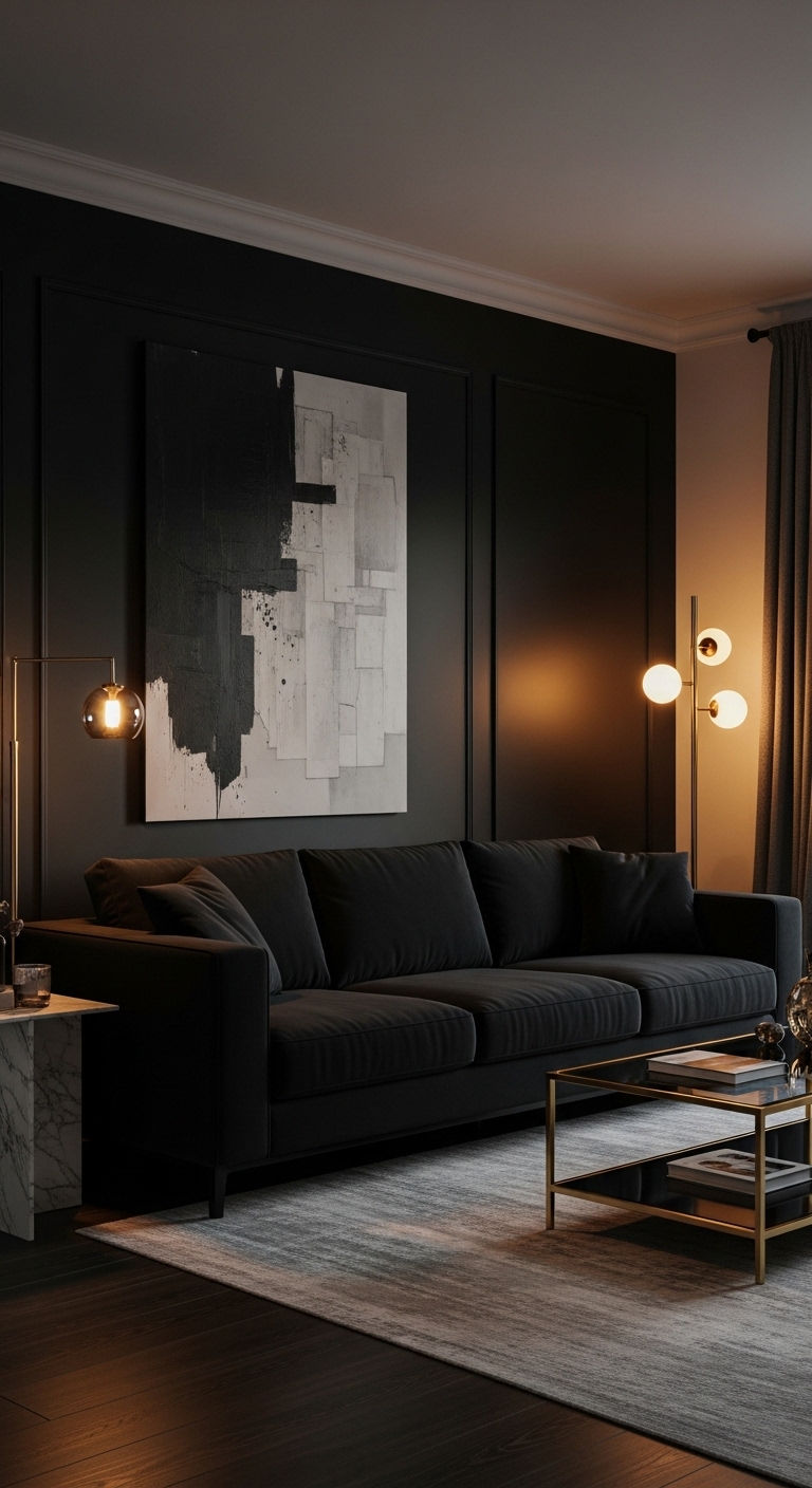 16 Modern Sofa Living Room Interior Design Ideas to Refresh Your Home 4 2. Bold & Black Statement
