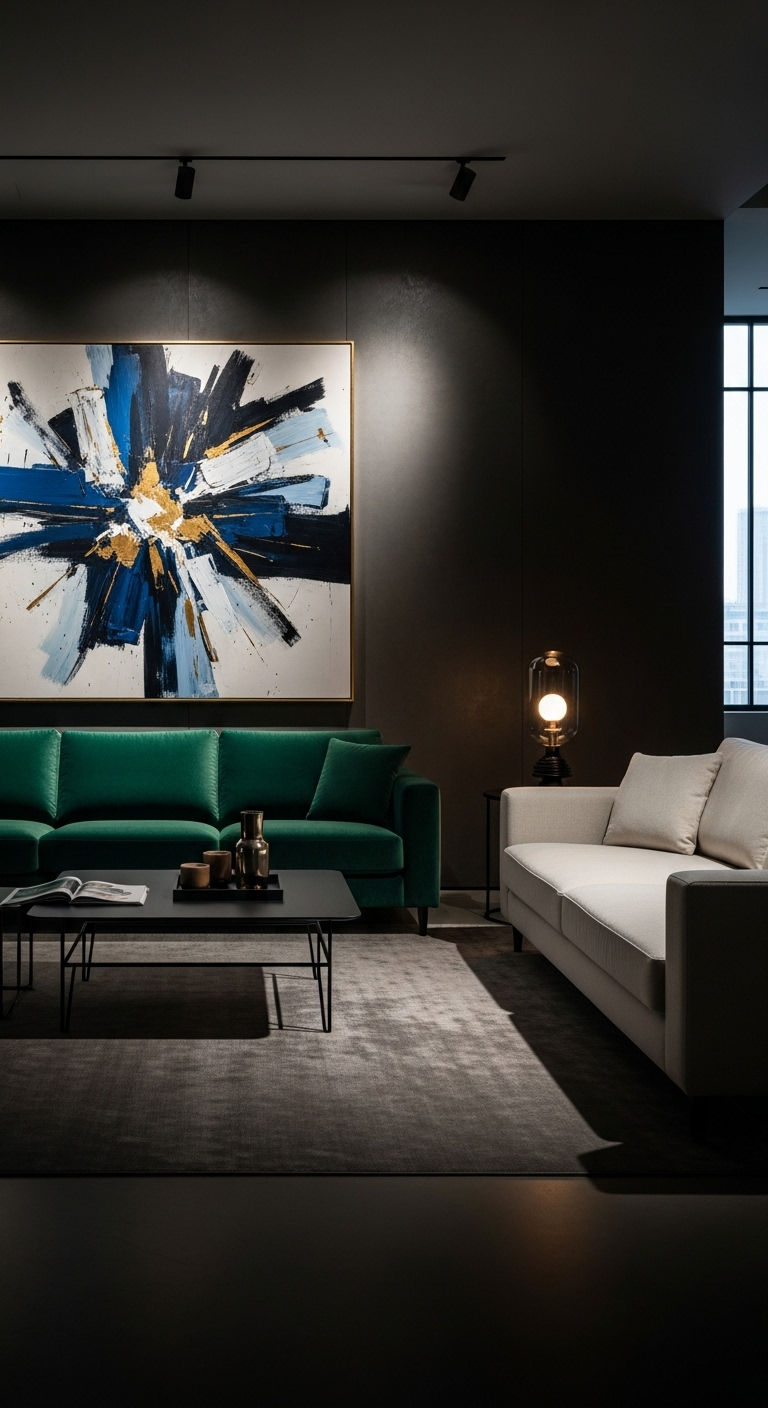 14 Two Sofas Living Room Layout Ideas That Feel Balanced and Chic 10 9. Bold Color Contrast