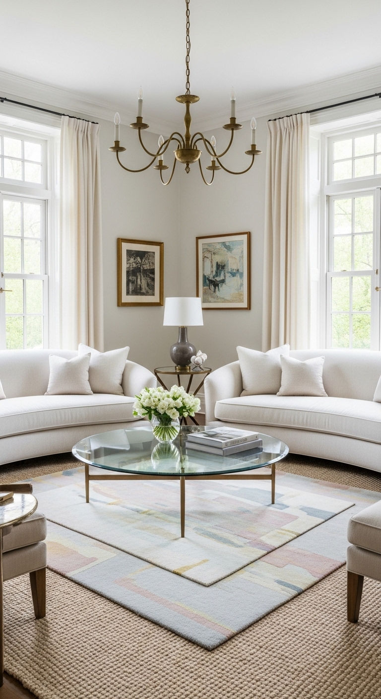 14 Two Sofas Living Room Layout Ideas That Feel Balanced and Chic 12 11. Circular Flow Layout
