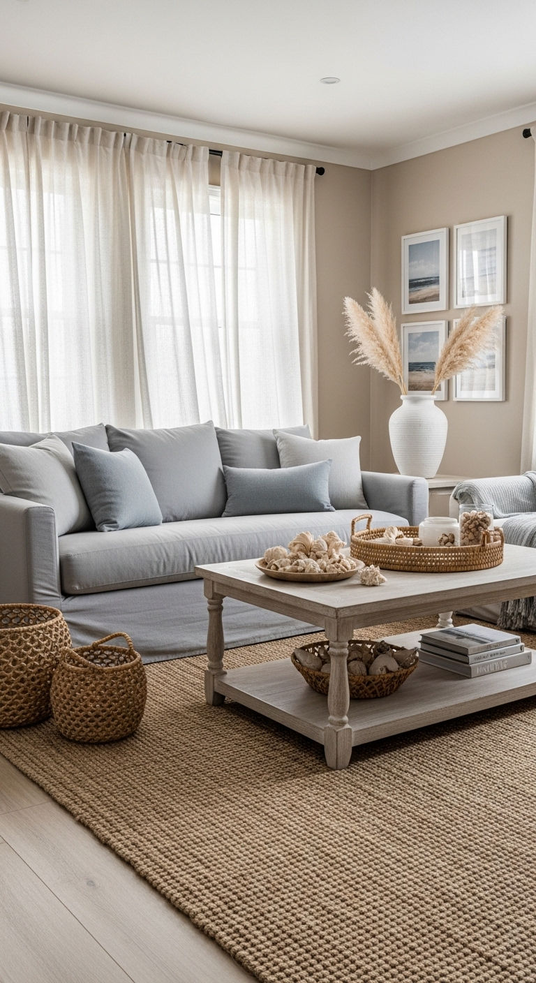 16 Beige Living Room With Grey Sofa Ideas That Feel Warm and Inviting 16 8. Coastal Neutral Charm