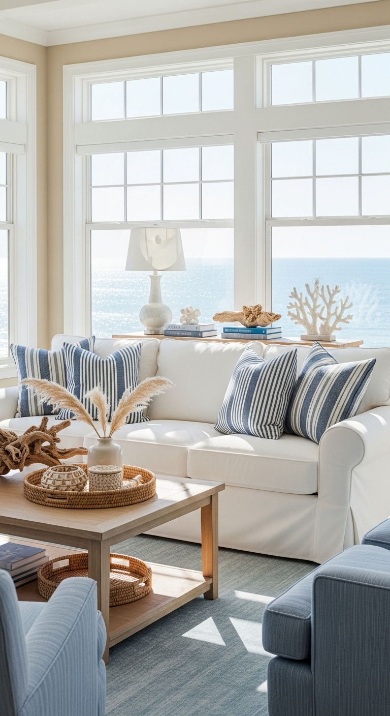 11 Tuxedo Sofa Living Room Ideas for a Sharp, Tailored Aesthetic 11 10. Coastal Tailored Sophistication