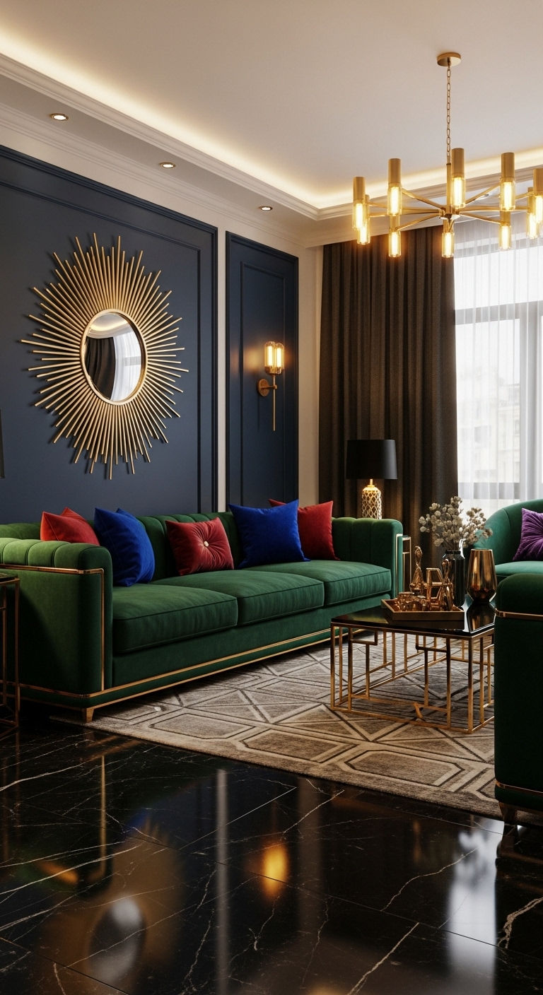 12 Funky Sofa Living Room Ideas for a Bold, Personality-Packed Interior 8 7. Color-Block Power Room