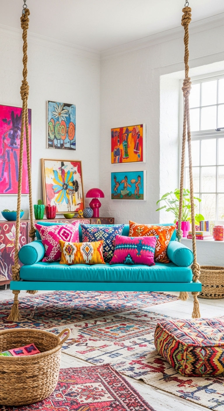 7. Color-Pop Bohemian Swing Sofa