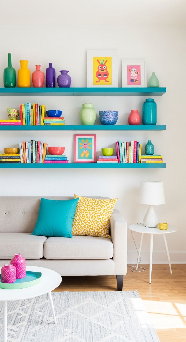 9. Color-Pop Shelf Styling