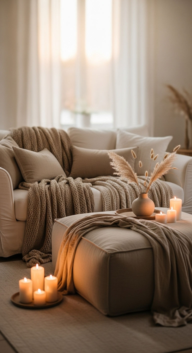 15 Sofa and Ottoman Living Room Ideas for Cozy, Versatile Seating 11 11. Compact Ottoman Cluster