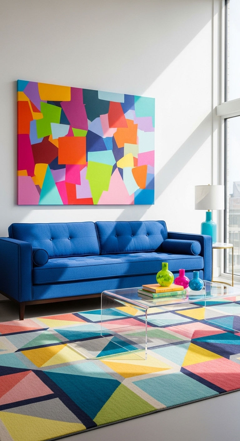 11 Tuxedo Sofa Living Room Ideas for a Sharp, Tailored Aesthetic 8 7. Contemporary Color Pop