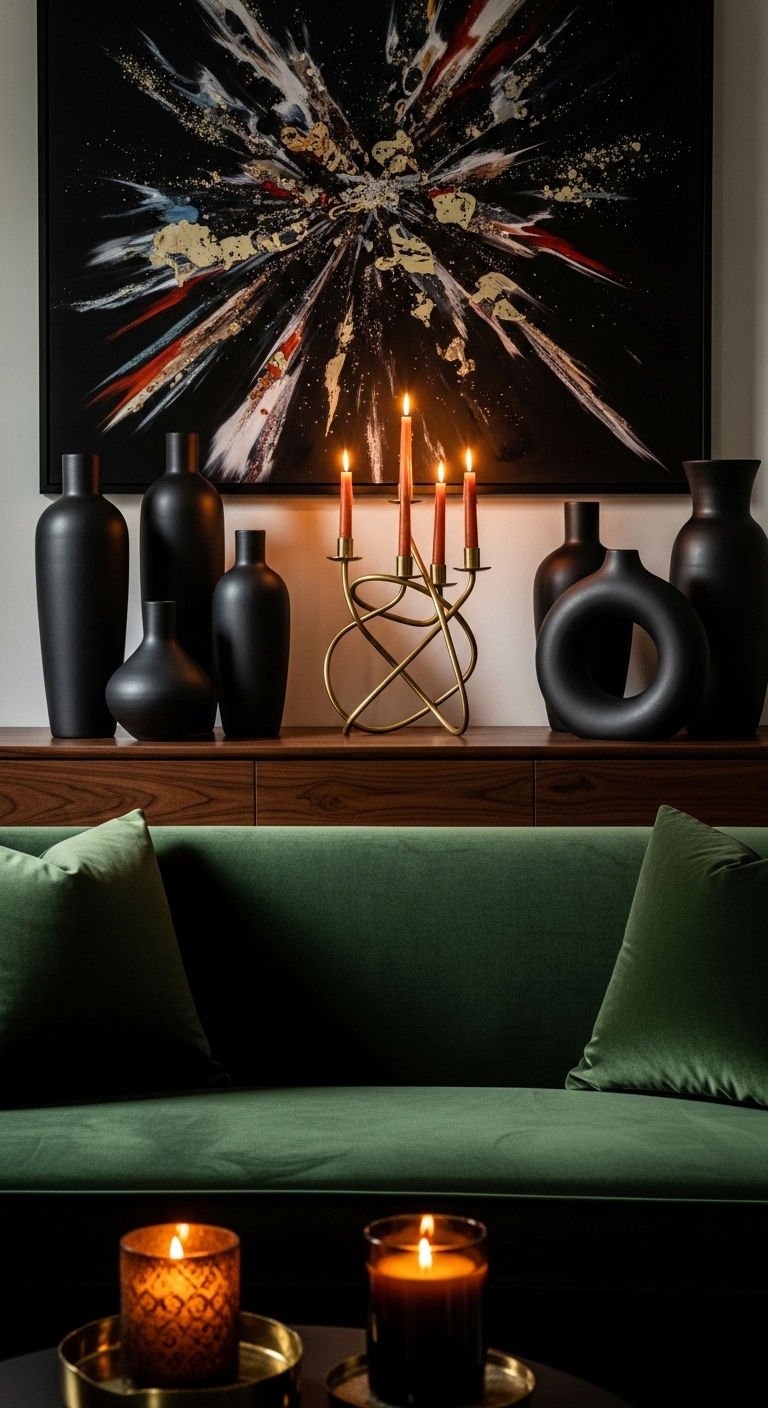 15 Console Table Behind the Sofa Living Room Ideas That Look Amazing 11 11. Dark Moody Drama