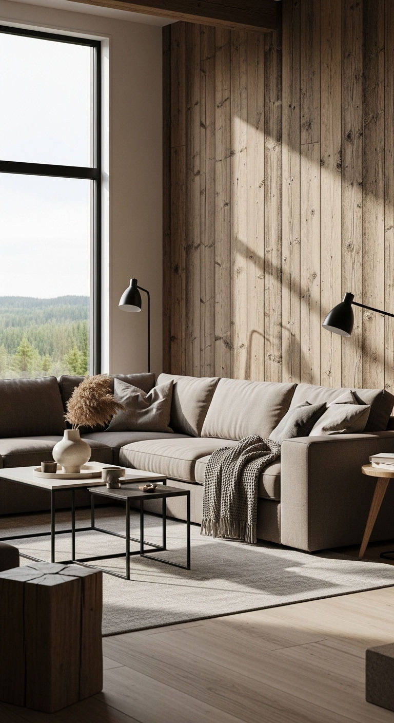 15 Rustic and Natural Sofa Living Room Ideas Full of Earthy Warmth 3 2. Earth-Toned Farmhouse Glow