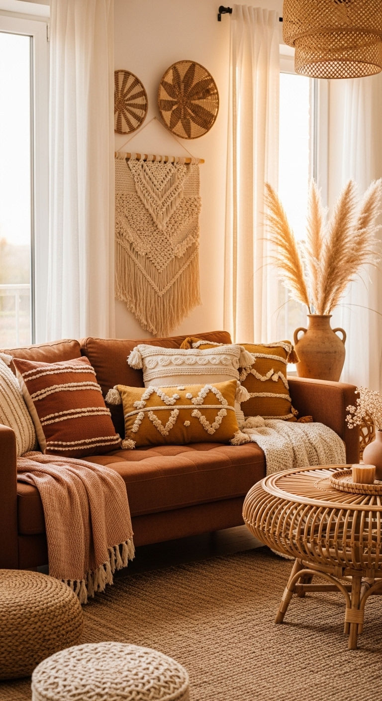 12 Copper Sofa Living Room Ideas for a Warm, Metallic Color Pop 3 3. Earthy Boho Glow
