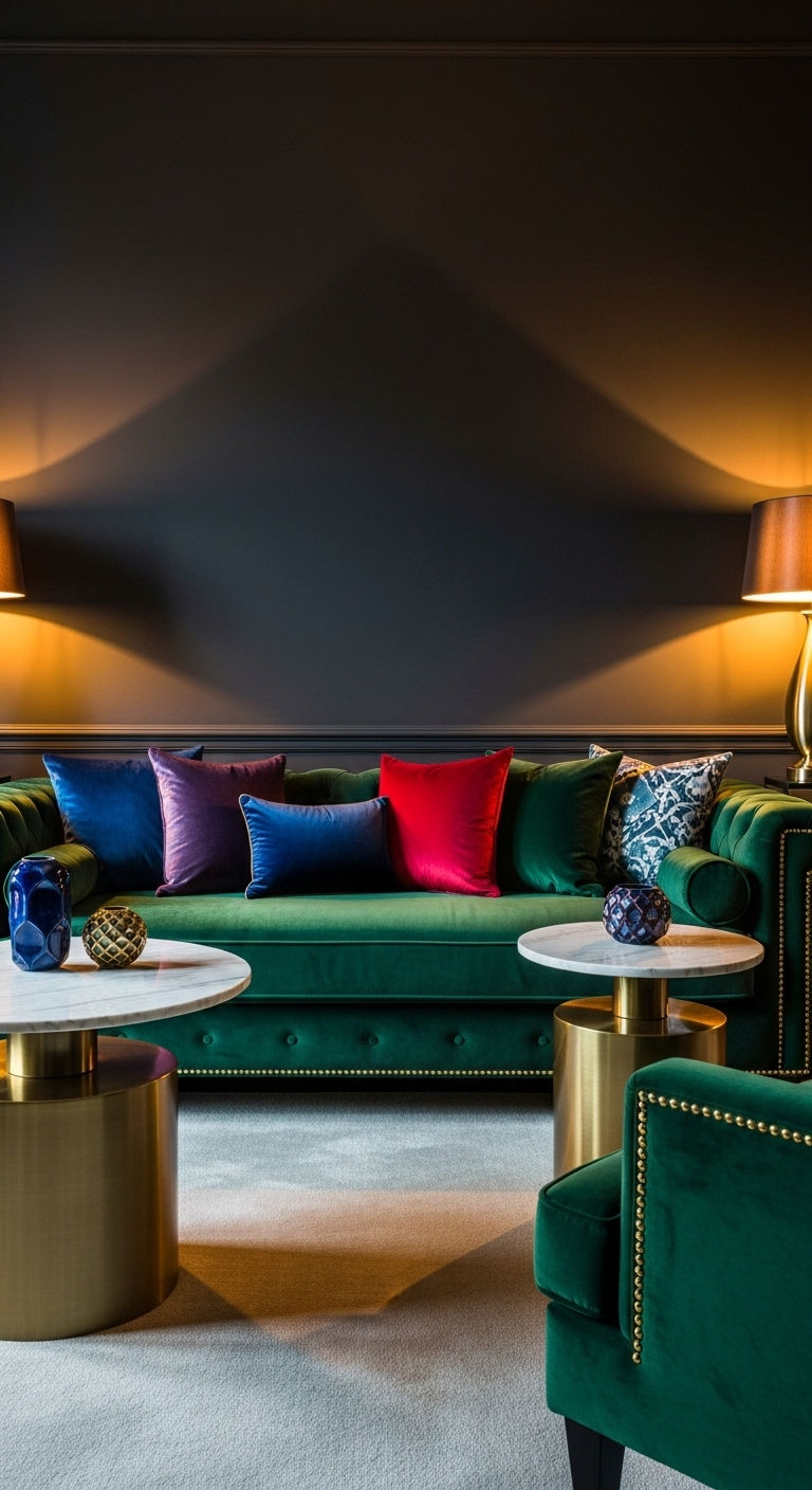 11 Tuxedo Sofa Living Room Ideas for a Sharp, Tailored Aesthetic 4 3. Emerald Luxe Statement