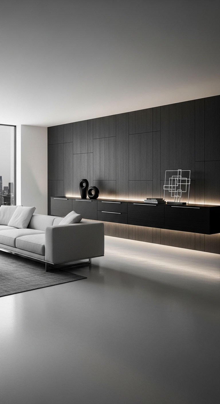 13 Sideboard Behind the Sofa Living Room Ideas for Function and Style 13 13. Floating Contemporary Console