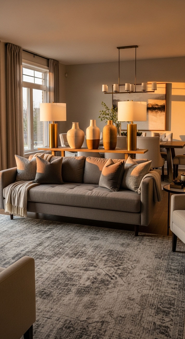 15 Floating Sofa Living Room Layout Ideas That Open Up the Space 6 6. Floating Sofa + Console Divider
