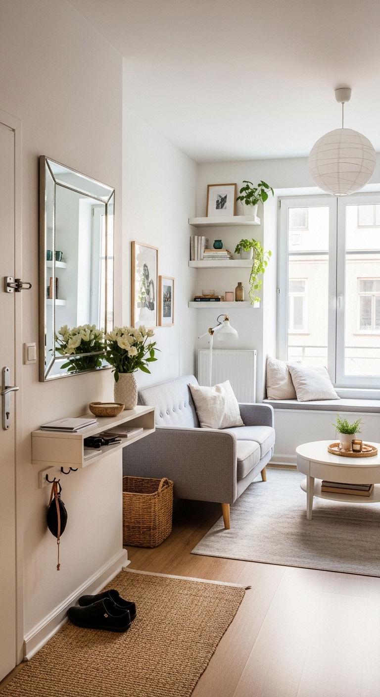 15 Floating Sofa Living Room Layout Ideas That Open Up the Space 8 8. Floating in a Small Apartment