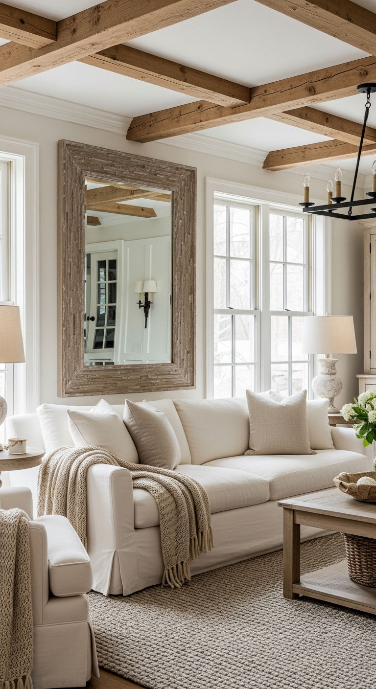 15 Mirror Above the Sofa Living Room Ideas That Open Up Any Space 10 9. Gallery Wall + Mirror Combo