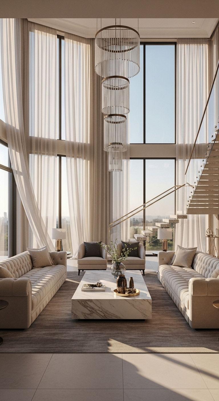 12 8-Seater Sofa Set Living Room Ideas for Grand, Open Spaces 3 3. Grand Double-Height Luxury Lounge
