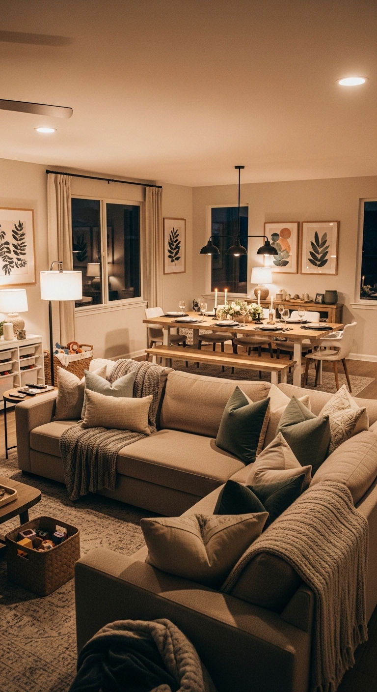 12 Dining Table Behind the Sofa Living Room Ideas for Open Floor Plans 12 11. Greenery Divider Concept