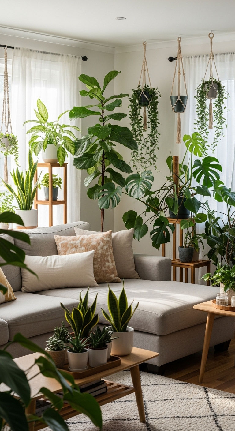15. Greenery-Filled Living Space