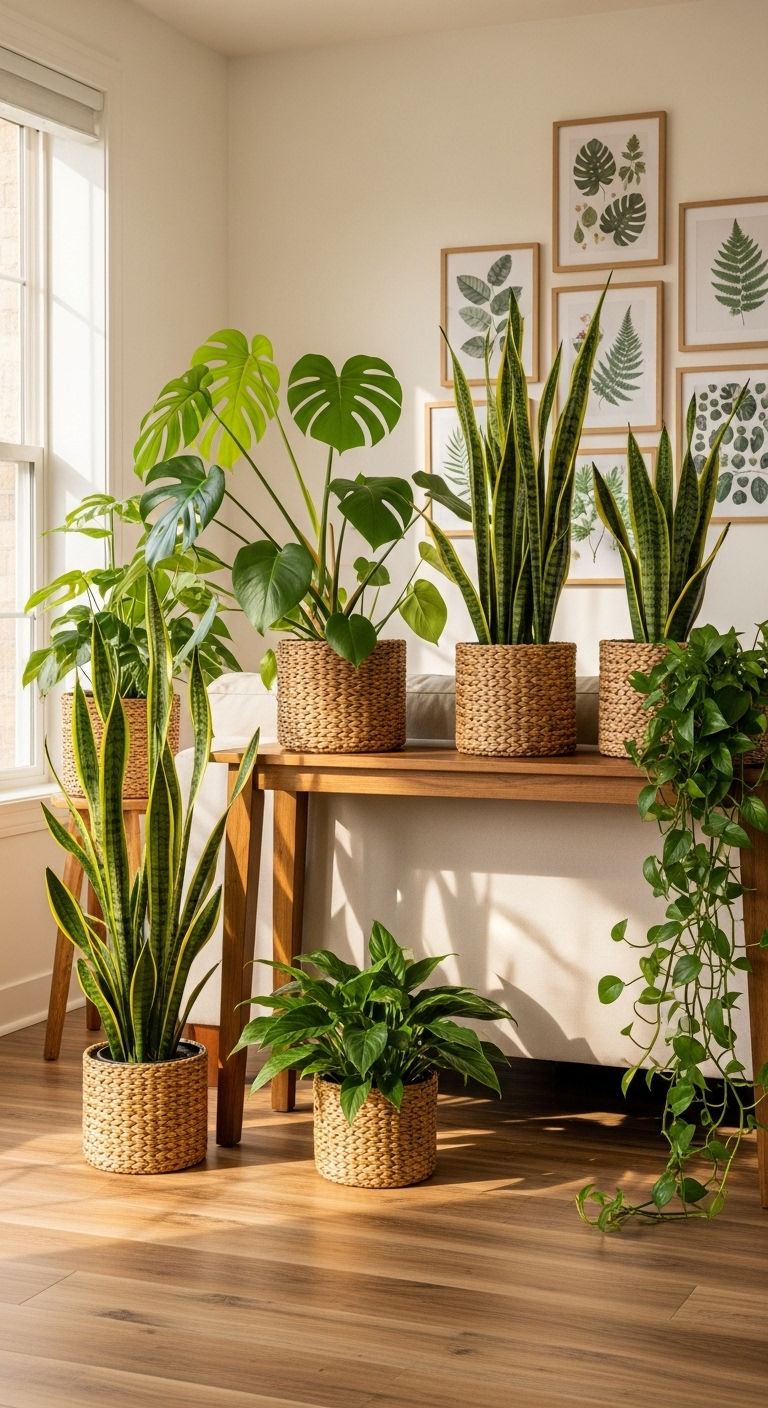 15 Console Table Behind the Sofa Living Room Ideas That Look Amazing 9 9. Greenery-Filled Oasis