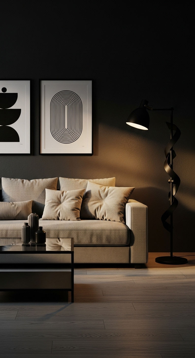 4. Greige + Black Contrast Drama