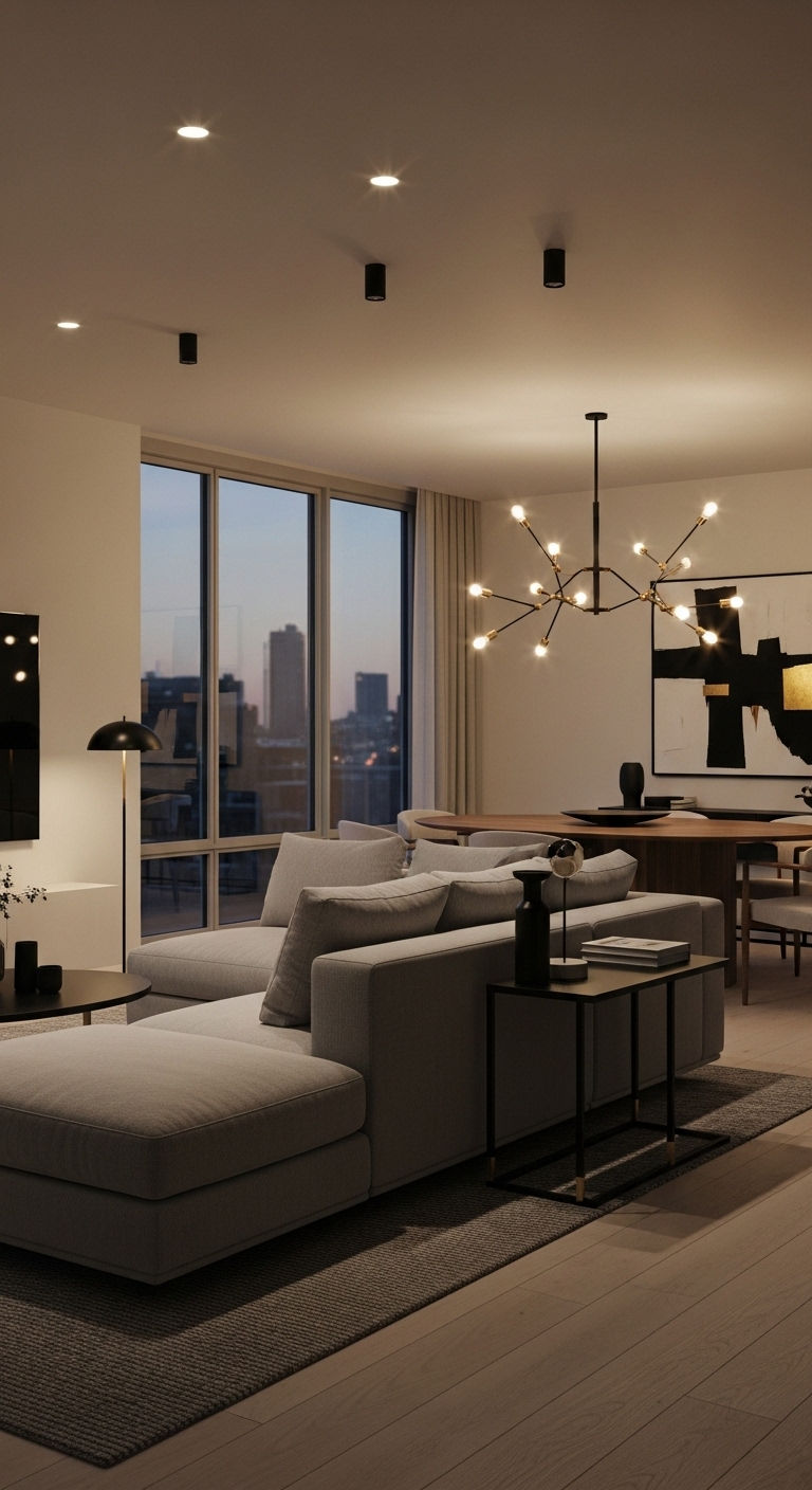 12 Dining Table Behind the Sofa Living Room Ideas for Open Floor Plans 8 7. Japandi Calm Balance