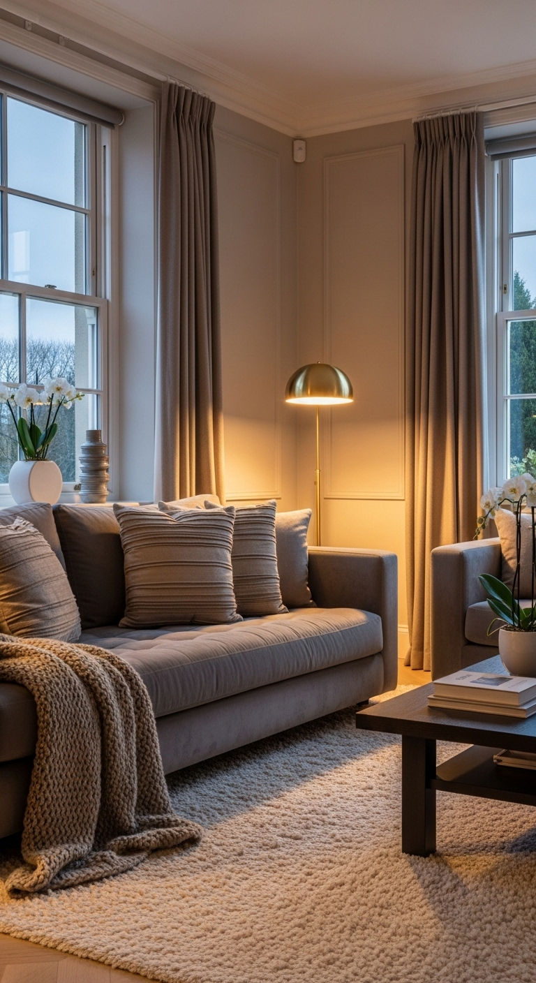 16 Beige Living Room With Grey Sofa Ideas That Feel Warm and Inviting 6 3. Layered Neutral Luxe