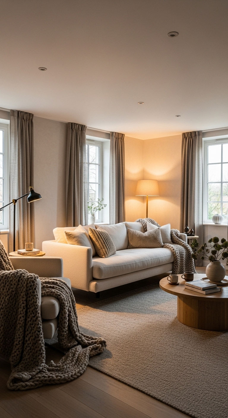 15 Floating Sofa Living Room Layout Ideas That Open Up the Space 15 15. Layered Texture Lounge