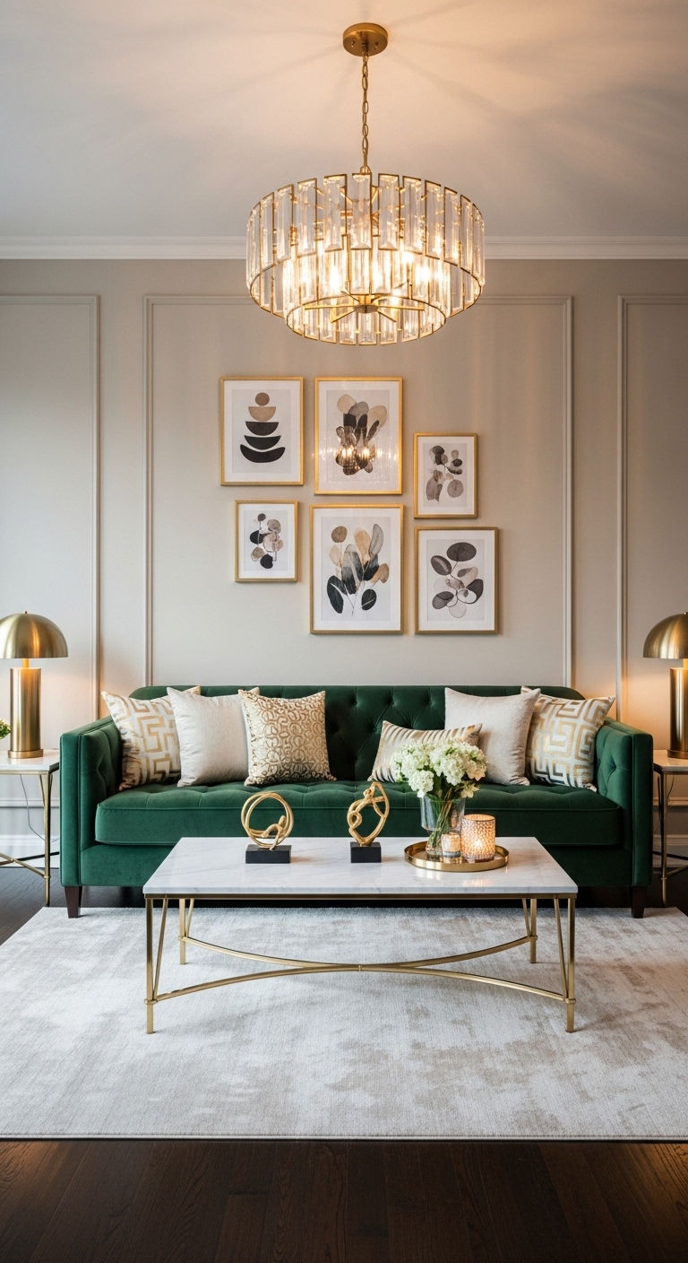 16 Modern Sofa Living Room Interior Design Ideas to Refresh Your Home 11 6. Luxe Marble & Velvet