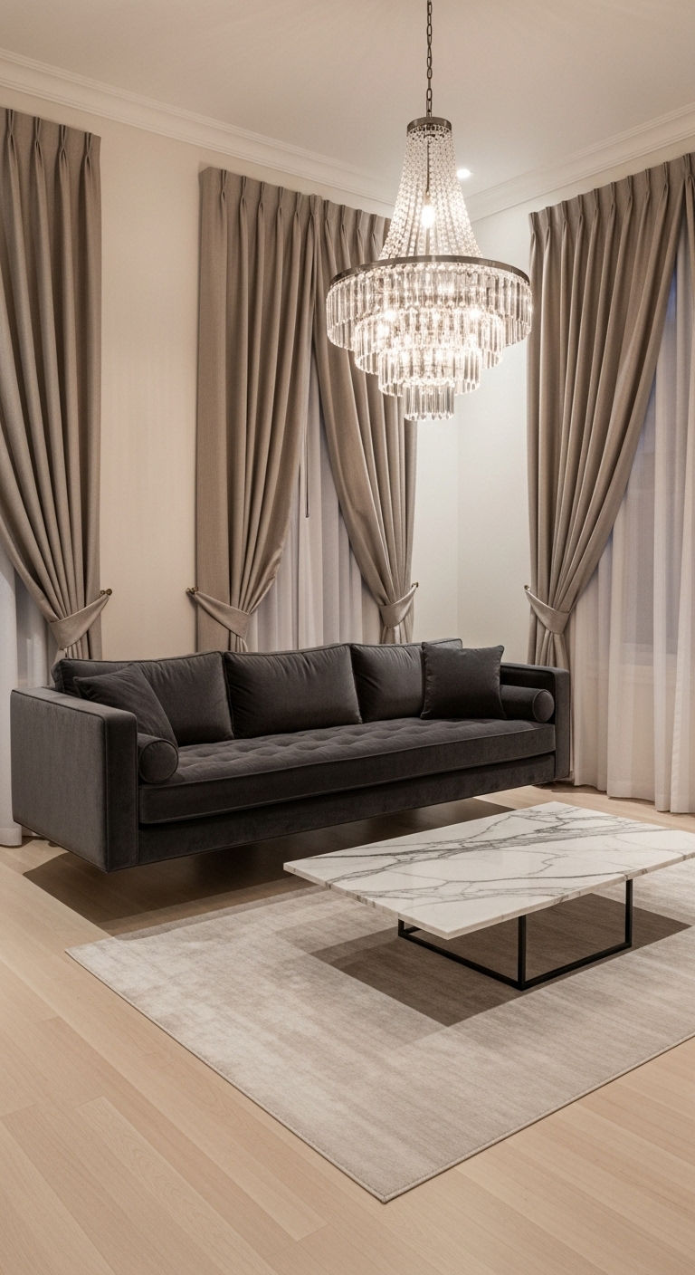 15 Floating Sofa Living Room Layout Ideas That Open Up the Space 9 9. Luxury Hotel-Inspired Layout