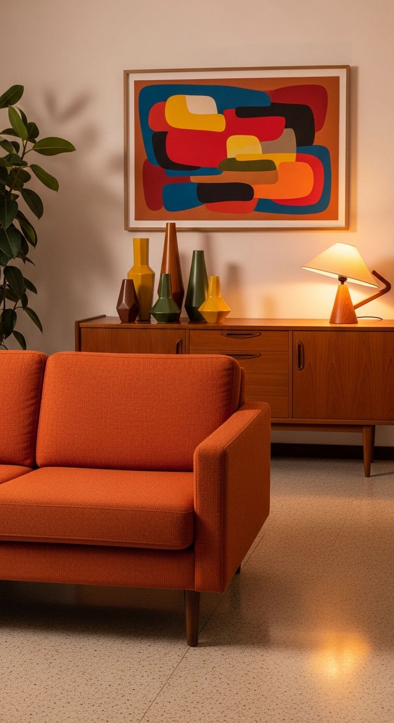 13 Sideboard Behind the Sofa Living Room Ideas for Function and Style 5 5. Mid-Century Modern Statement