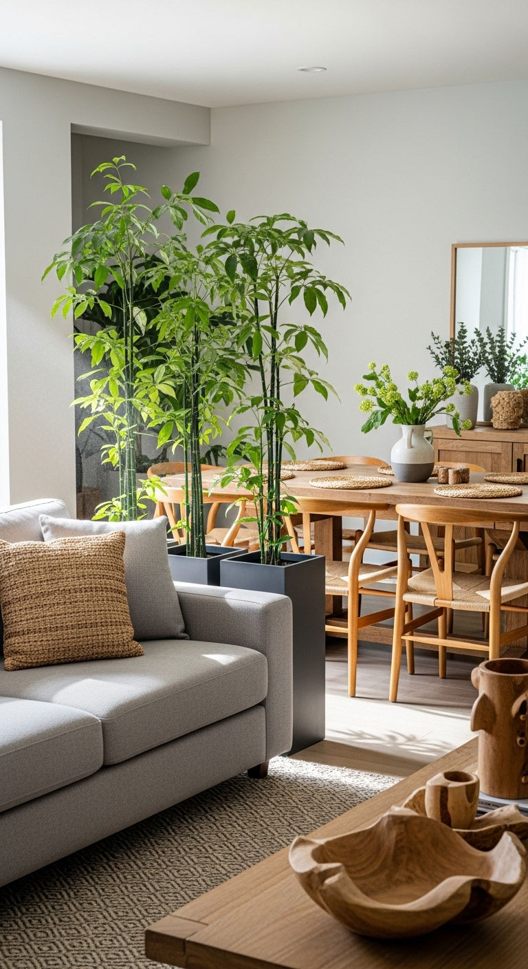 12 Dining Table Behind the Sofa Living Room Ideas for Open Floor Plans 11 10. Minimalist Monochrome Look