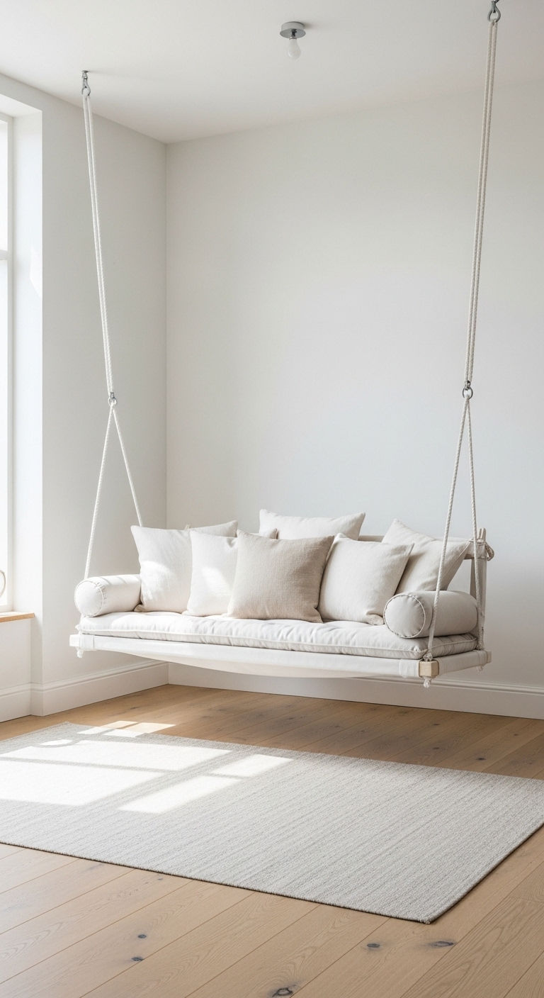 5. Minimalist White Boho Swing Corner