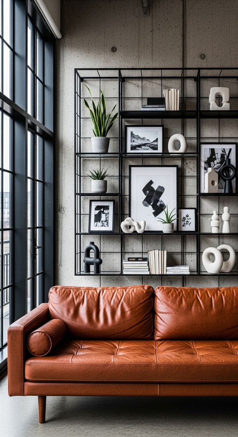 4. Modern Black Frame Grid Shelves