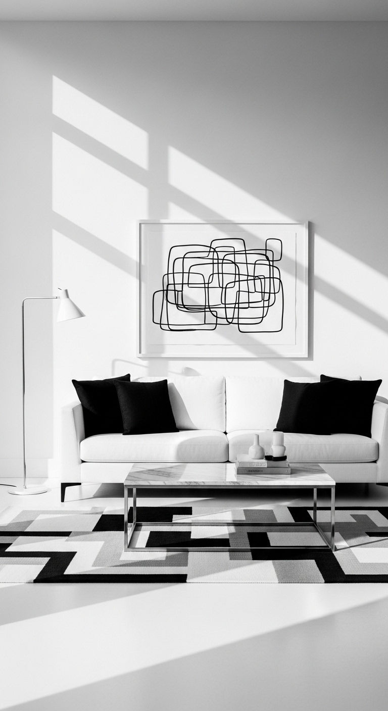 16 Modern Sofa Living Room Interior Design Ideas to Refresh Your Home 7 4. Monochrome Chic Elegance