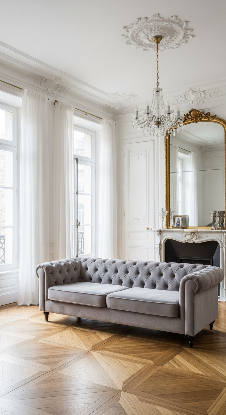 11 Tuxedo Sofa Living Room Ideas for a Sharp, Tailored Aesthetic 7 6. Parisian Apartment Chic