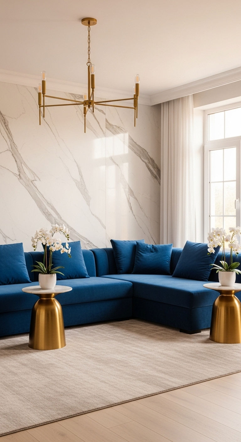 3. Royal Blue Meets Marble Luxury
