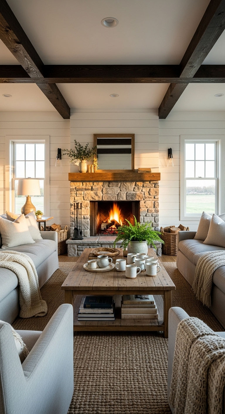 14 Two Sofas Living Room Layout Ideas That Feel Balanced and Chic 11 10. Rustic Charm Duo