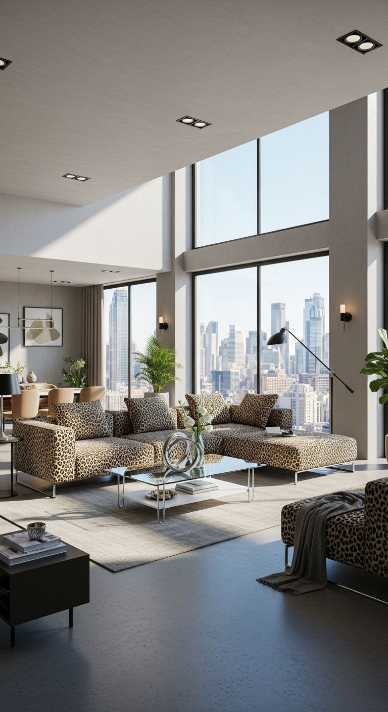 13 Leopard Print Sofa Living Room Ideas for a Glamorous, Wild Interior 8 9. Rustic Lodge with a Wild Twist