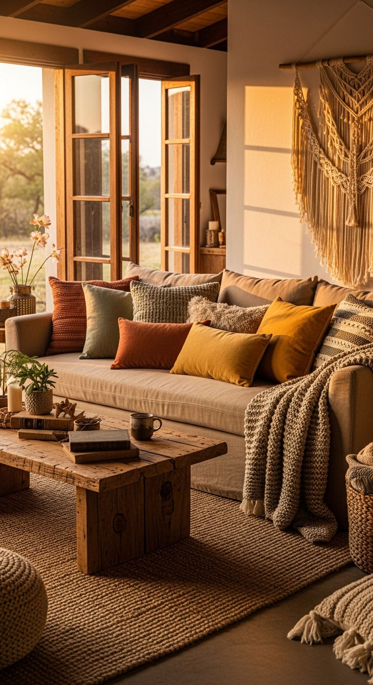15 Rustic and Natural Sofa Living Room Ideas Full of Earthy Warmth 13 14. Rustic Minimal Escape