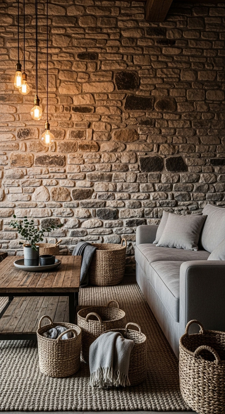 16 Beige Living Room With Grey Sofa Ideas That Feel Warm and Inviting 8 4. Rustic Warmth Retreat
