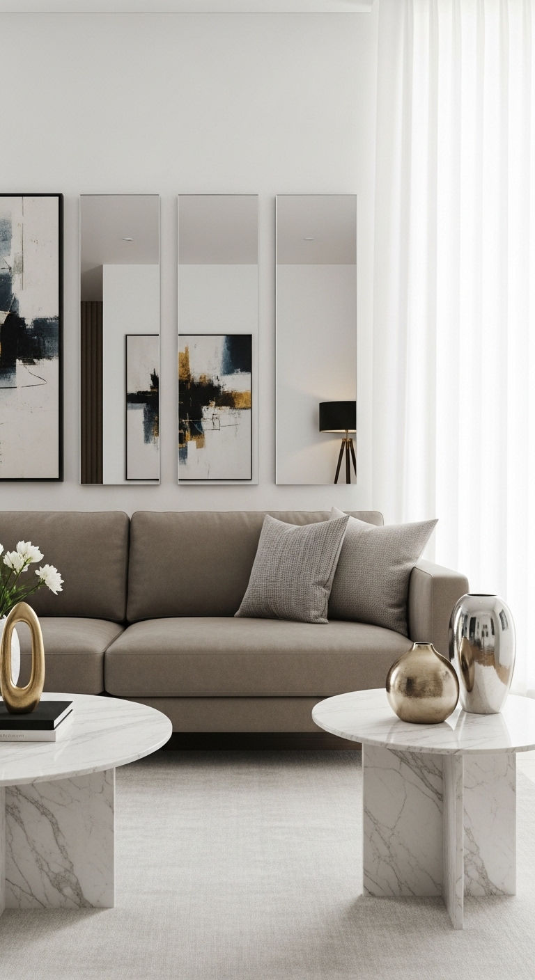 15 Mirror Above the Sofa Living Room Ideas That Open Up Any Space 11 10. Rustic Wood Frame Warmth