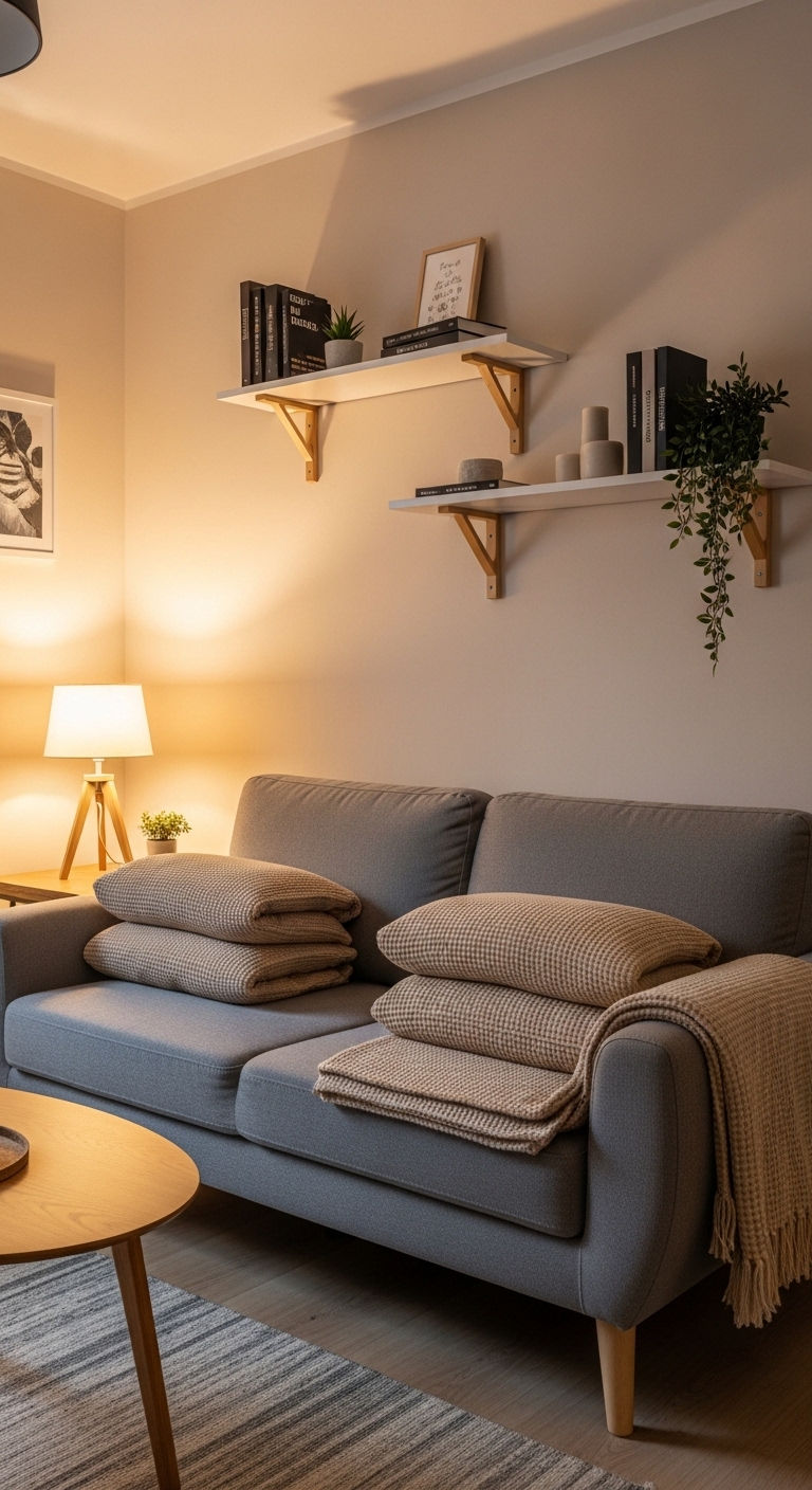 16 Beige Living Room With Grey Sofa Ideas That Feel Warm and Inviting 24 12. Small Space Cozy Glow