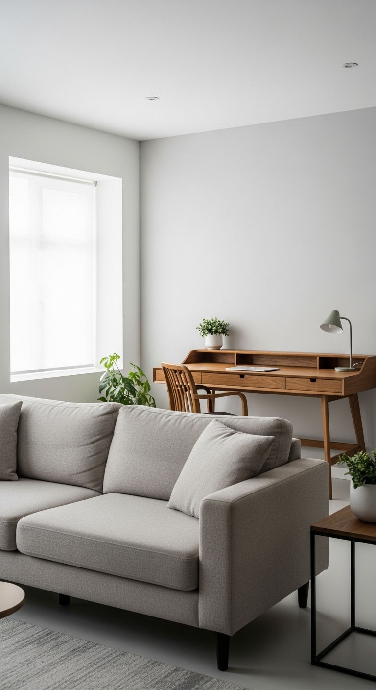 10. Sofa + Desk Hybrid Layout