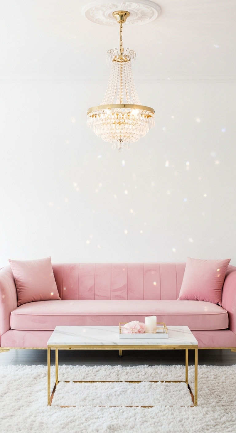 11 Tuxedo Sofa Living Room Ideas for a Sharp, Tailored Aesthetic 10 9. Soft Glam Blush Retreat