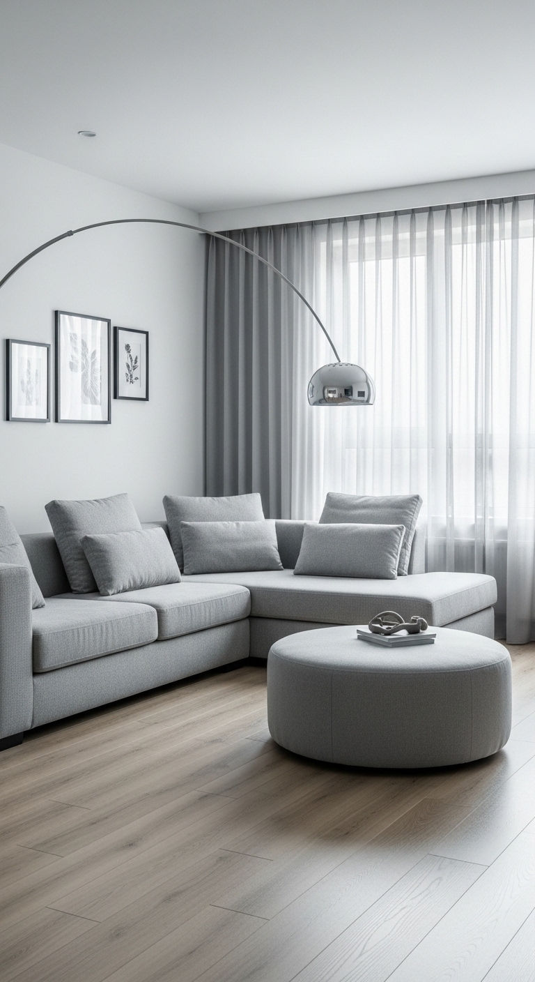 16 Modern Sofa Living Room Interior Design Ideas to Refresh Your Home 12 7. Soft Gray Serenity