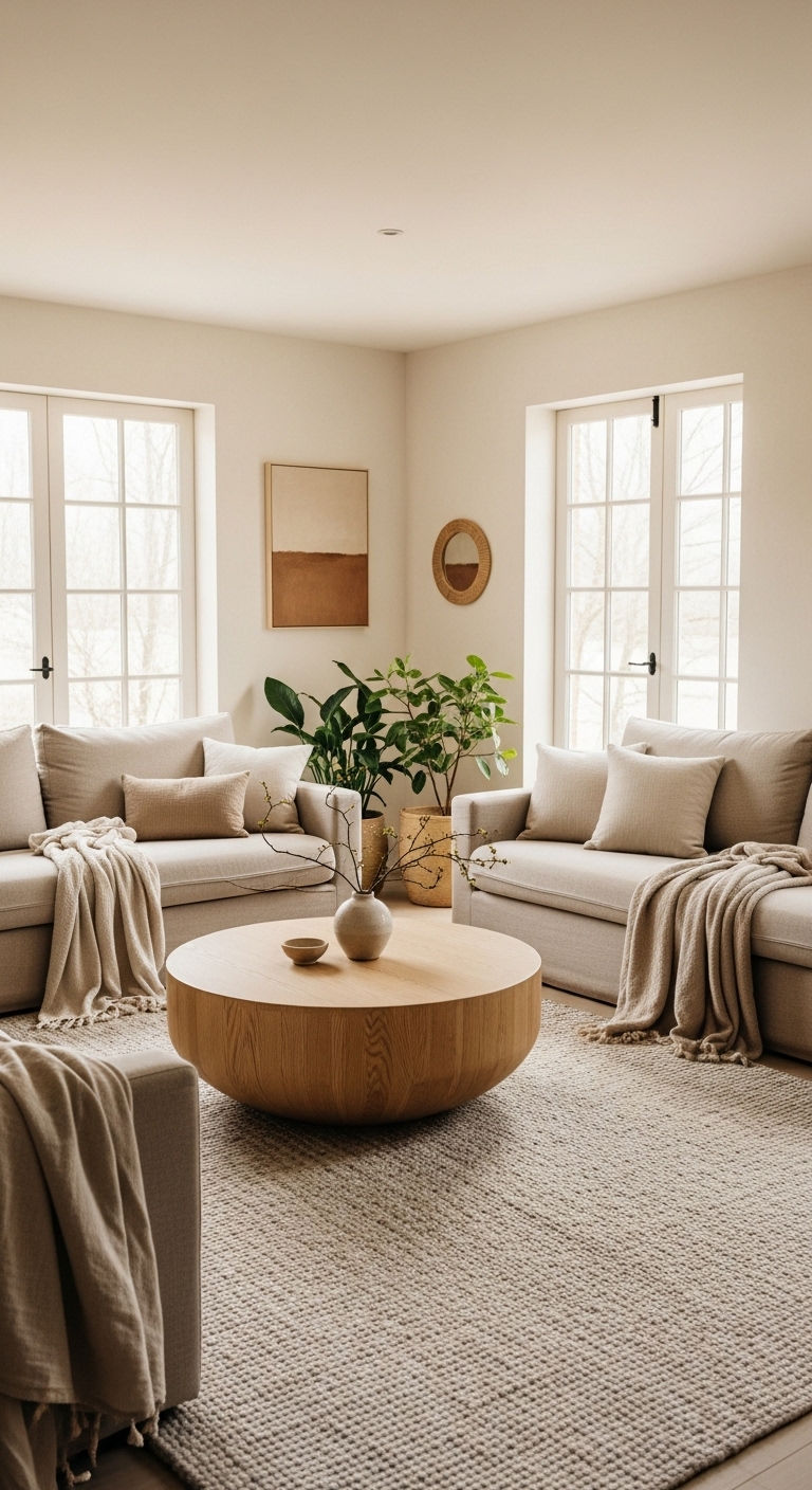 11 Fluffy Sofa Living Room Ideas for Ultimate Comfort and Coziness 7 6. Soft Neutral Serenity