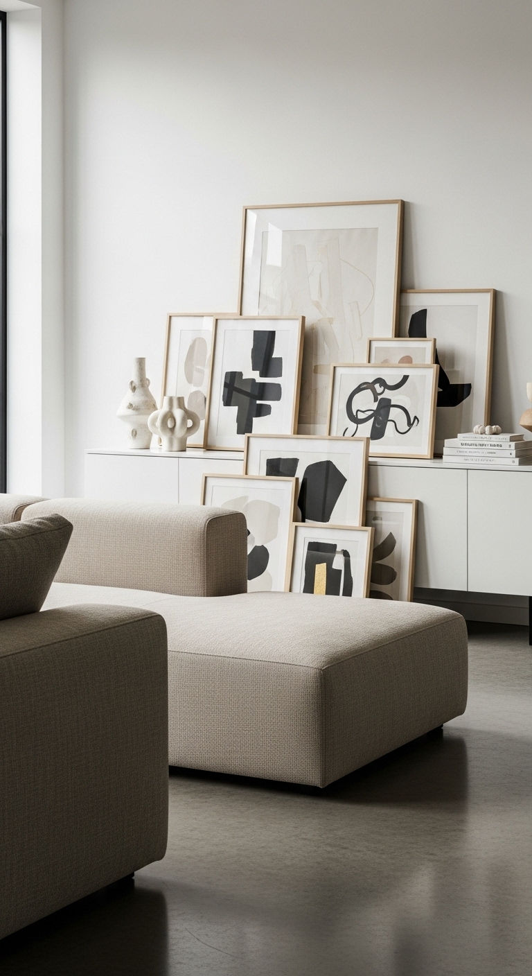 13 Sideboard Behind the Sofa Living Room Ideas for Function and Style 10 10. Statement Art Gallery Setup